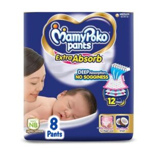 MamyPoko Pants Extra Absorb Baby Diapers (NB size) | 0-5 kg | 8 Pants